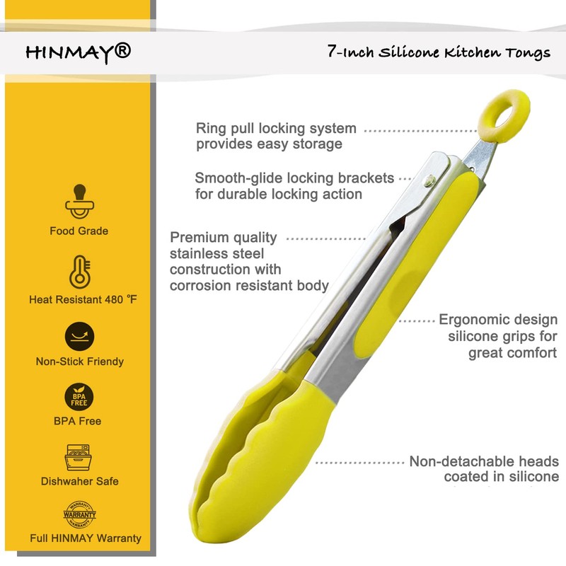 HINMAY Small Appetizer Tongs 7-Inch Silicone Tipped Kitchen Tongs, Set