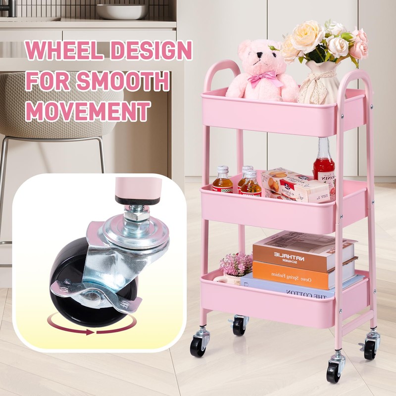 AGTEK 3-Tier Rolling Carts with Wheels, Rolling Utility Cart with