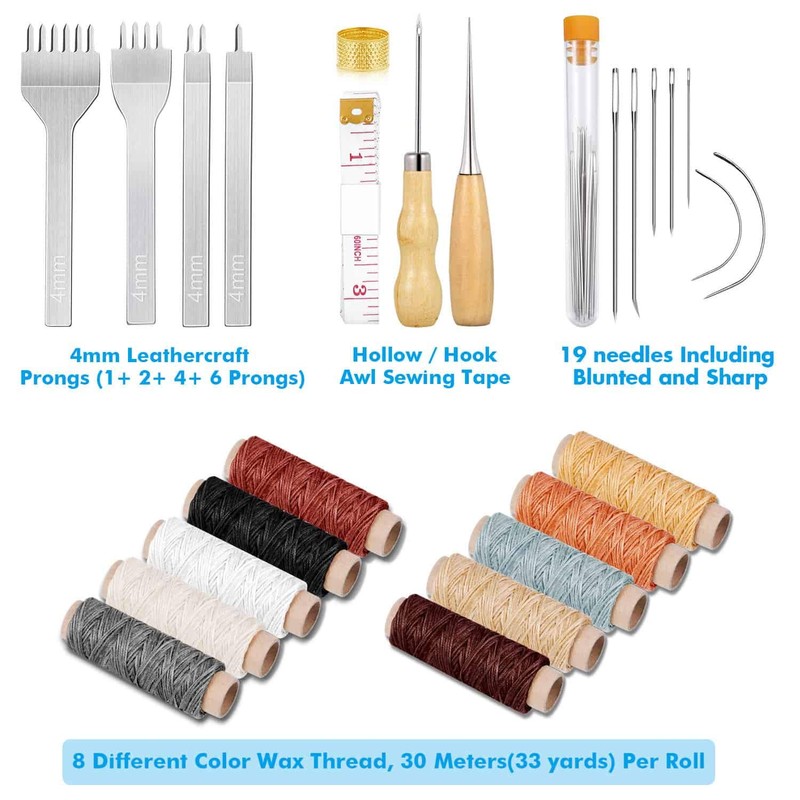 Cridoz 35 Pcs Leather Pouch Kit with Hole Punch, Sewing