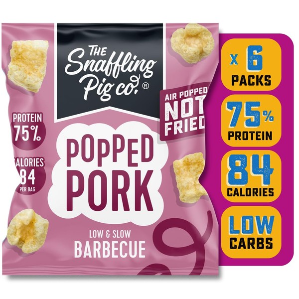 Snaffling Pig Popped Pork - Air Popped Not Fried - 20g Protein Snacks (BBQ 6 Pack)