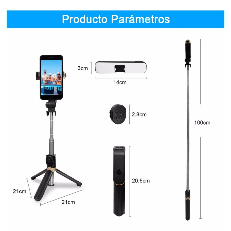 Holaya Palo Selfie Trípode Bluetooth Stick Control Remoto Negro