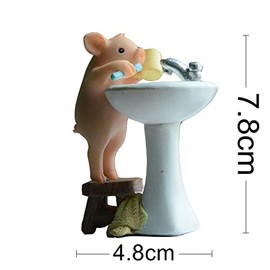 Gemmia Miniature Pig Figurine- Brushing Teeth Pig Statue