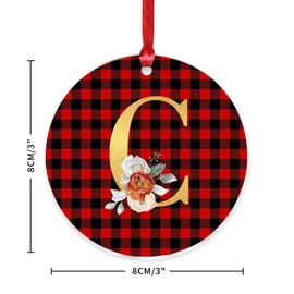 Monogram Gold Glitter Initial Letter C Xmas Ornament Flowers Pattern Blossom Roses Round Christmas Tree Ornament Keepsake Flowers Bouquet Wildflowers Acrylic Christmas Bauble for Holidays Home Decor