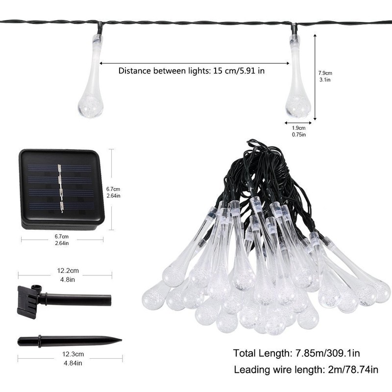 DINOWIN - Luces solares de gota, gota de agua, luces