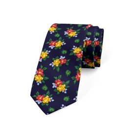 Ambesonne Floral Vintage Men's Tie, Garden Bouquets Flower Petals Leaves Summer Essence Retro Design, 3.7", Indigo and Multicolor