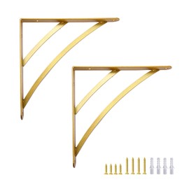 Gold Shelf Brackets, 200mm Triangle Shelving Brackets, Versatile Right Angle Wall Mounted Shelf Supporters for Scaffold Board, Modern Brass Wall Decor Corner Brace for DIY Shelving, Gold, 2 Pcs