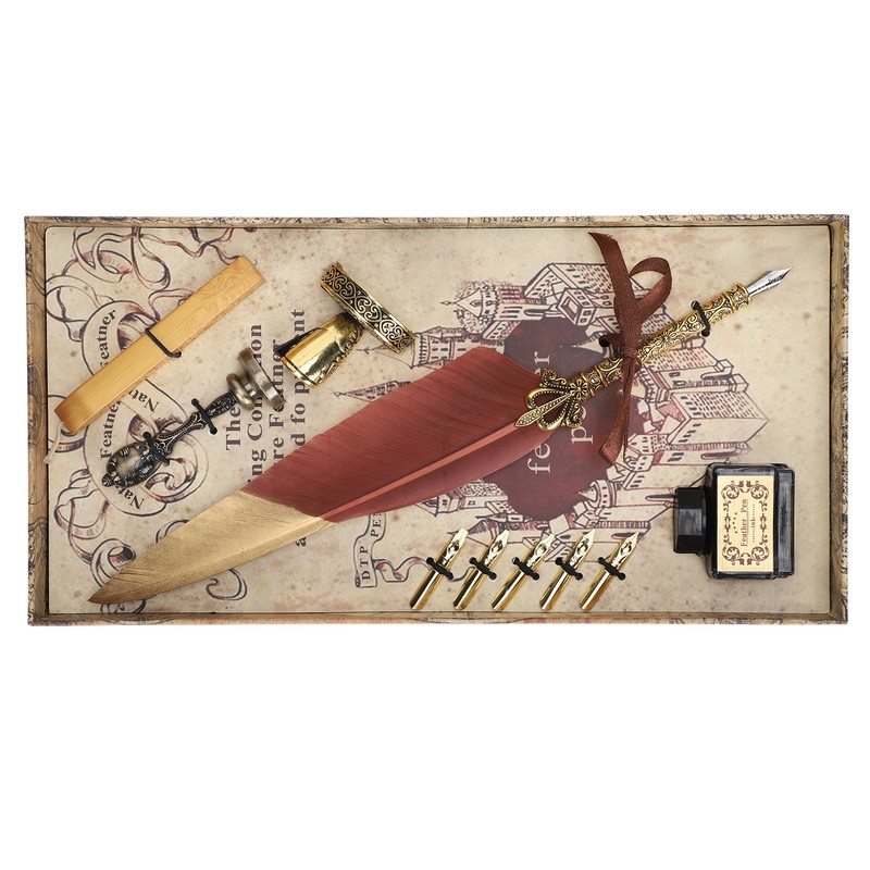 Quill Pen Set Feather Writing Drawing Dip Pen Students Teacher