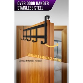 4happy Door Coat Rack for Hanging - Door Hooks for the Whole Home, Standard Coat Hook Door, Sturdy Door Hook Rail, Rustproof Hooks for Hanging, Black