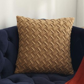 vctops Boho Basket Weave Pattern Decorative Throw Pillow Cover Super Soft Suede Solid Square Accent Cushion Case for Couch Sofa Car (Champagne,18"x18")