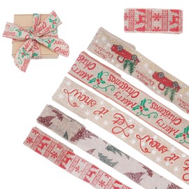 TAIKOUL Pack of 5 Christmas Gift Ribbons, 5 cm x 2 m and 6.5 cm x 2 m, Christmas Gift Bow, Large Gift Ribbon, Christmas Ribbon, Jute Ribbon for Xmas Decoration, Gift Wrapping, Christmas