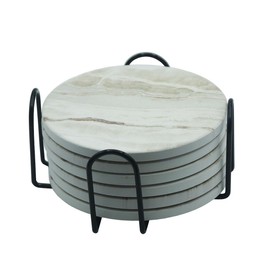 Everyday Better Life 6 PCS Marble Style Ceramic Absorbent Drink Coasters with Holder for Coffee Table,4 Inch