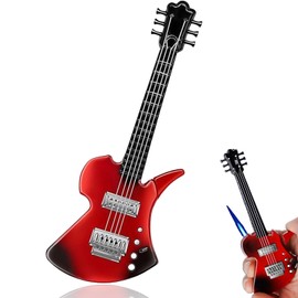 WEQTETJU Fancy Fun Guitar Lighter Refillable Metal Vintage Keychain Lighter Unique Novelty Cool lighters for Men Fireplace Candle Camping BBQ (Without Butane Gas) (#1)
