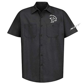 Dodge SRT Hellcat Mechanic Button Down Dual Pocket Shirt for Men - Size 6X Black