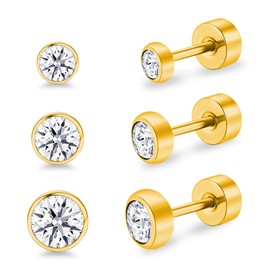 Artskin Women Stud Earrings Titanium Flatback Earrings Hypoallergenic Crystal Earrings Silver Cartilage Earring 3mm/4mm/5mm-Silver/Black/Gold/Pink (Pink-UK)