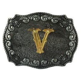COOLLA Belt Buckle for Men- Initial Letters ABCDEFG to Z Western Rodeo Texas Cowboy Large Belt Buckles, V, 9CM