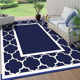 GENIMO 5'x8' Outdoor Rug for Patio,Reversible Plastic Waterproof Rugs,Clearance Mat,Rv,Camping,Deck,Porch,Camper,Balcony,Blue & White…