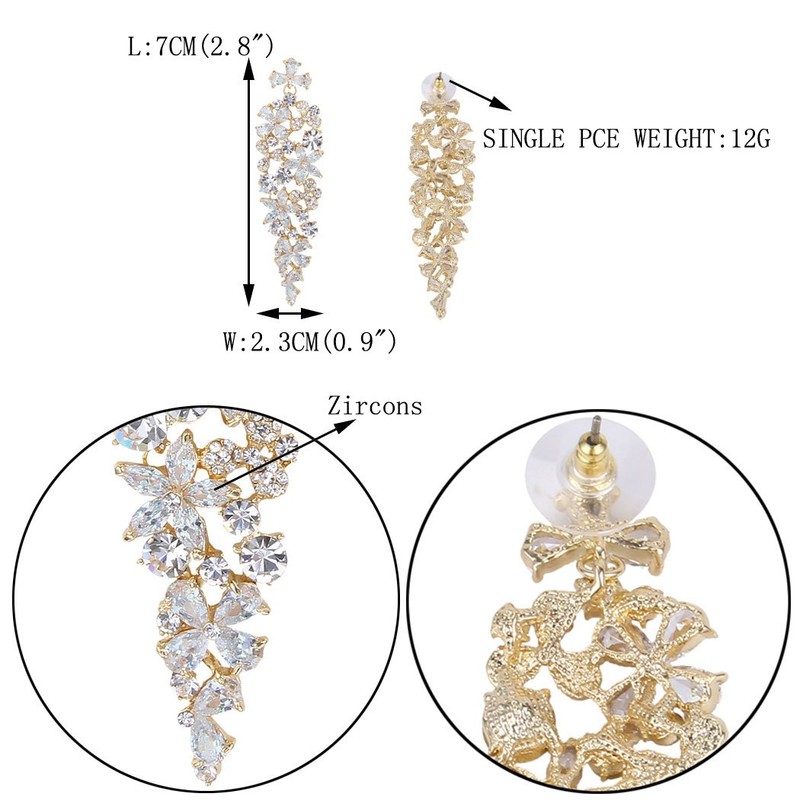 Flyonce Austrian Crystal CZ Wedding Chic Flower Cluster Chandelier Dangle