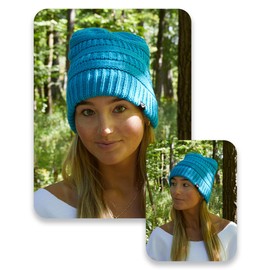Funky Junque - Gorro de satén con forro para mujer, de punto trenzado, de seda, con calavera de invierno, de gran tamaño, verde azulado, Talla única