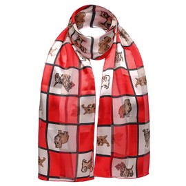 Dog Print Satin Stripe Scarf, Square Red