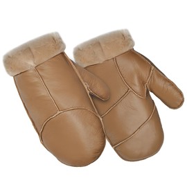 Harssidanzar Mittens For Mens,Winter Warm Genuine Leather Sheepskin Shearling Fur Lined Mittens Gloves KM055US,Coffee,Szie XL