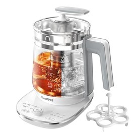 ICOOKPOT Electric Kettle, 1.5L Borosilicate Glass Hot Water Kettle Electric & Tea Kettle for Coffee or Tea, BPA Free, Auto Shut-Off, Stainless Steel, White, 1200w