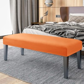 OBCREAT Dining Bench Cover Stretch Velvet Bench Slipcovers Removable Anti-Dust Bench Seat Cushion Covers Upholstered Dining Chair Cover Bench Protector for Living Room Bedroom (Orange)