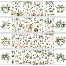 Gueevin 24 Sheets Sage Green Christmas Rub on Transfers for Crafts Rustic Xmas Snowman Village House Gnome Bow Sticker Rub on Decals for Neutral Scrapbook DIY Project Windows Wall Envelope Gift Bags