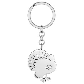 NEWEI Thanksgiving Turkey Keyring Stainless Steel Chicken Keychain Festival Key Chain for Women Girls Purse Charm s (Silver)