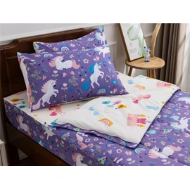 NTBED Unicorn Printed Zipper Bedding Sets Twin Lightweight Microfiber Floral Comforter Sets with Fitted Sheet Pillow Covers,Purple