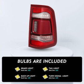 TUSDAR Factory LED Tail Light Assembly w/Blind Spot(Module NOT Included) Fit for Dodge Ram 1500 2019-2024, Rear Brake Light Red Lens Chrome Interior LED Tail Lamps Replace Passenger Side