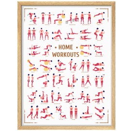 SIGNWIN Framed Poster Home Workout Exercise Poster - 50 Bodyweight Exercises for Fitness Enthusiasts Decorative Multicolor for Living Room, Bedroom, Office - 8"x10" Natural