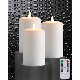 Gmnee Flameless Pillar Candles, White Battery Operated Candles with Remote, Timer, Flickering, Realistic, Set of 3 Fake LED Candles for Decor (3 x 6)