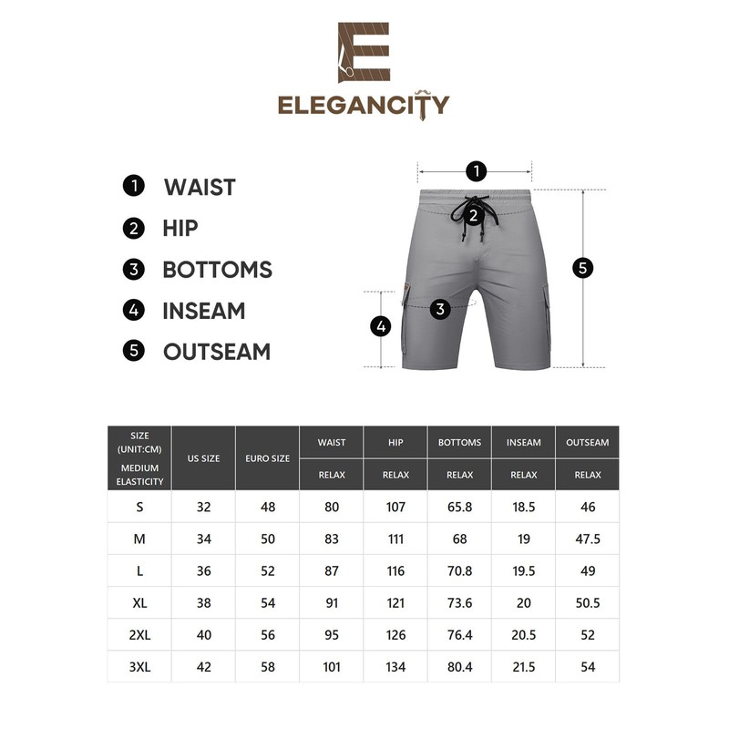 Elegancity Men's Summer Shorts, Baggy Shorts with Pockets, Elastic Waistband,