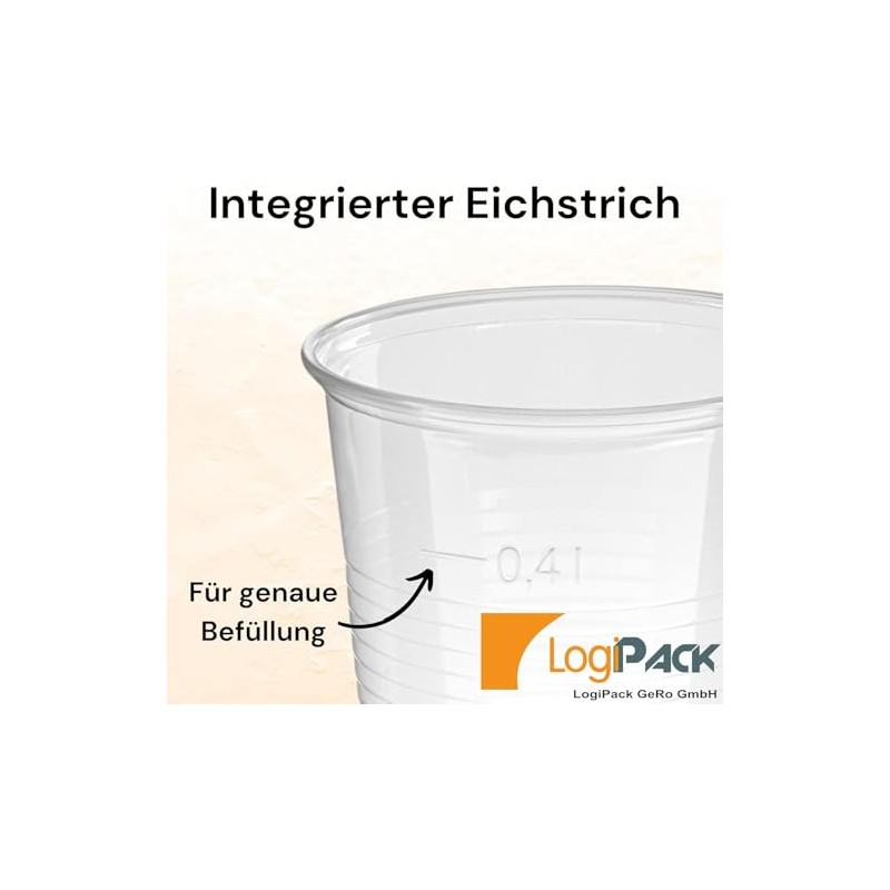 50 Stück Trinkbecher | Eichstrich 0,4l | Bierbecher Plastikbecher Einwegbecher