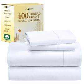 California Design Den California Design Den California King Sheet Sets - Soft 400 Thread Count, Natural 100% Cotton Sateen, Cooling Sheets, Deep Pockets with All Around Elastic for A, Durable Bedding - White
