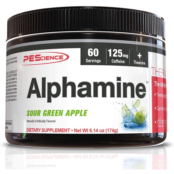 PEScience Alphamine, Sour Green Apple, 60 Scoops, Thermogenic Energy Powder with L-Carnitine