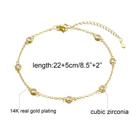yipima Gold Ankle Bracelets for Women 14K White Gold Plated Heart Charm Link Flat Anklets for Women Paperclip Beaded Zircon Chain Anklet