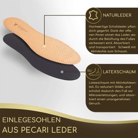 Ortri Insoles With Activated Charcoal - Made Of Vegetable Tanned Leather, Anti-Sweat, Anti-Perspiration, Anti-Odour, Odour-Absorbing Insoles, Breathable, Premium, Sizes 35-46, 3 Pairs - beige, size: 39-40