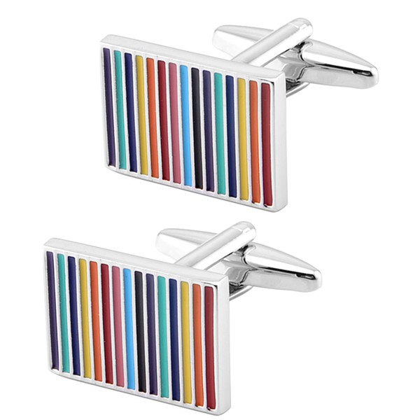 Jonwo Rainbow Stripes Cufflinks for Men Rectangle Pair Men Cuff