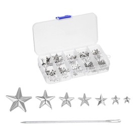 sourcing map 120pcs Metal Star Studs Claw 5-Claw Golden Hand Pressed Punk Studs Claw Beads Rivets Studs Cap Nail Head with Large Eye Needles for DIY Leather Clothing Bag Shoes,Silver
