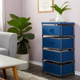 Juvale 4-Tier Tall Closet Dresser with Drawers - Clothes Organizer and Small Fabric Storage for Bedroom (Navy Blue)
