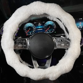 Luxury Fluffy Winter Car Steering Wheel Cover for Women, YUNXNYC Fuzzy Cute Steering Wheel Cover Soft Warm Furry Auto Plush Fur Vehicle Steering Wheel Protector Waved (Cream)