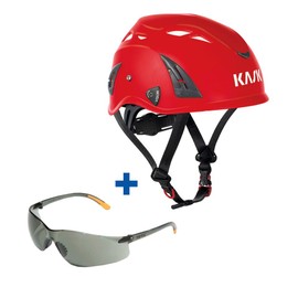 KASK Superplasma AQ Industrial Protection and Climbing Helmet (Red), Includes Safety Goggles (Black)