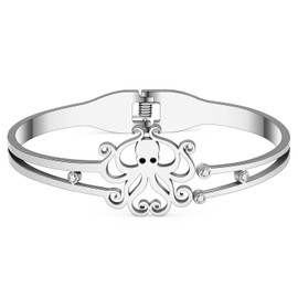 YAYAKO Stainless Steel Whale Bracelets Dolphin Octopus Bangle Bracelets for Women Girls Ocean Bracelet Charms Summer Gifts (Silver Octopus Bracelet)