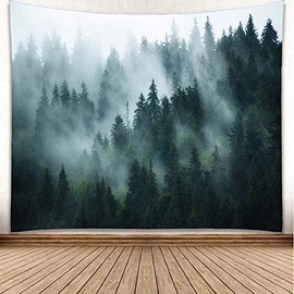 YISURE Misty Forest Tapestry, Foggy Tree Wall Hanging Tapestries, Extra Large Tapestry Nature Pine Woodland Wall Art for Bedroom Living Room, 120" W x 91" L