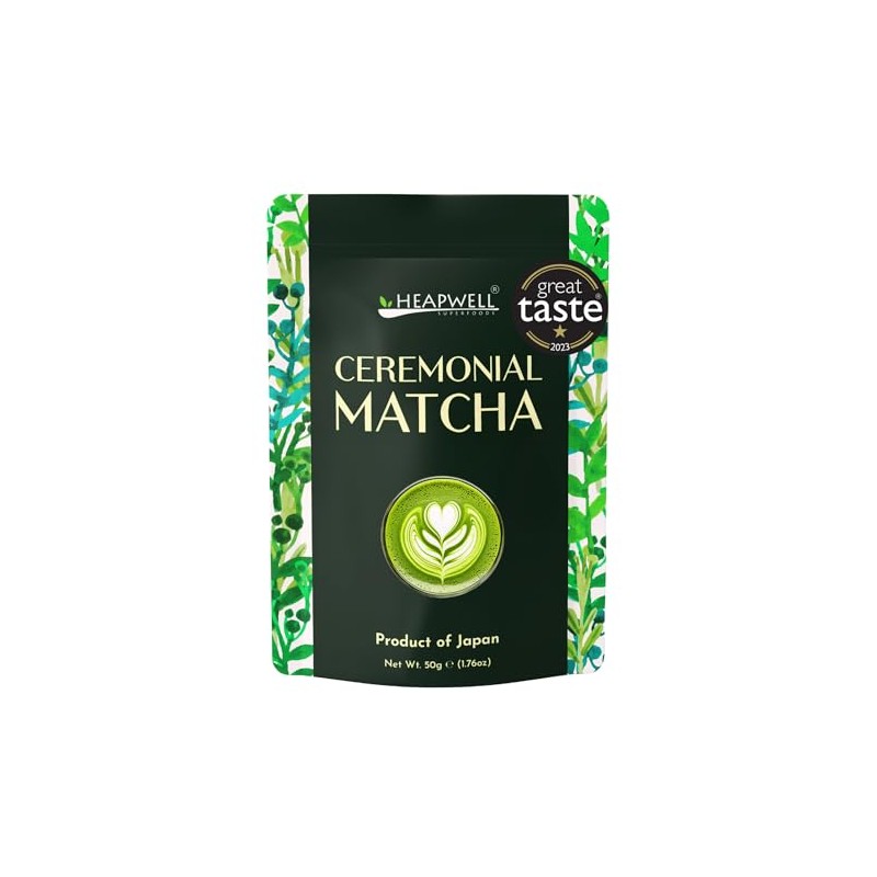 Heapwell Ceremonial Grade Matcha Powder - 50g for Lattes &