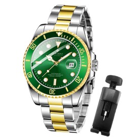 BENYAR Watches for Men with Date, Waterproof Luminous Chronograph Analog Quartz Movement Mens Watches, Stylish Sports Designer Men's Wrist Watch, Golden Green