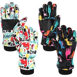 SATINIOR 2 Guantes Impermeables de Esquí para Niños Guantes de Nieve Cálidos de Invierno (Negro, Blanco, 4-7 años)