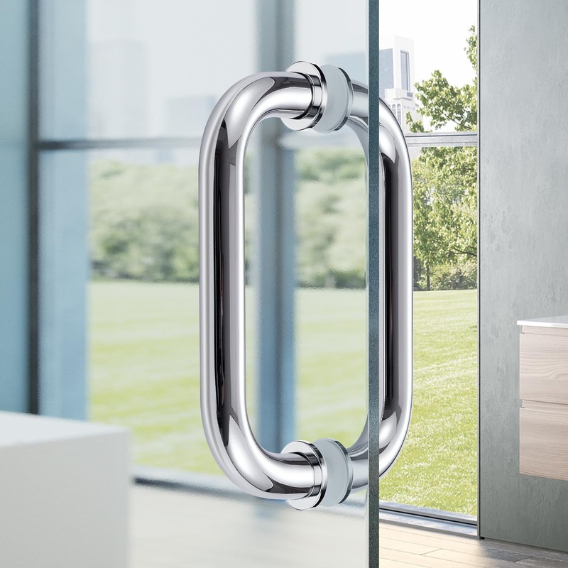 Ranbo C-Shaped 6" Tubular Back-to-Back Frameless Glass Shower Door Push