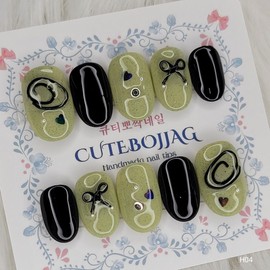 Olive Wire Art Handmade Nail Tips - Square M / 올리브 와이어 아트 수제네일팁 - 스퀘어M